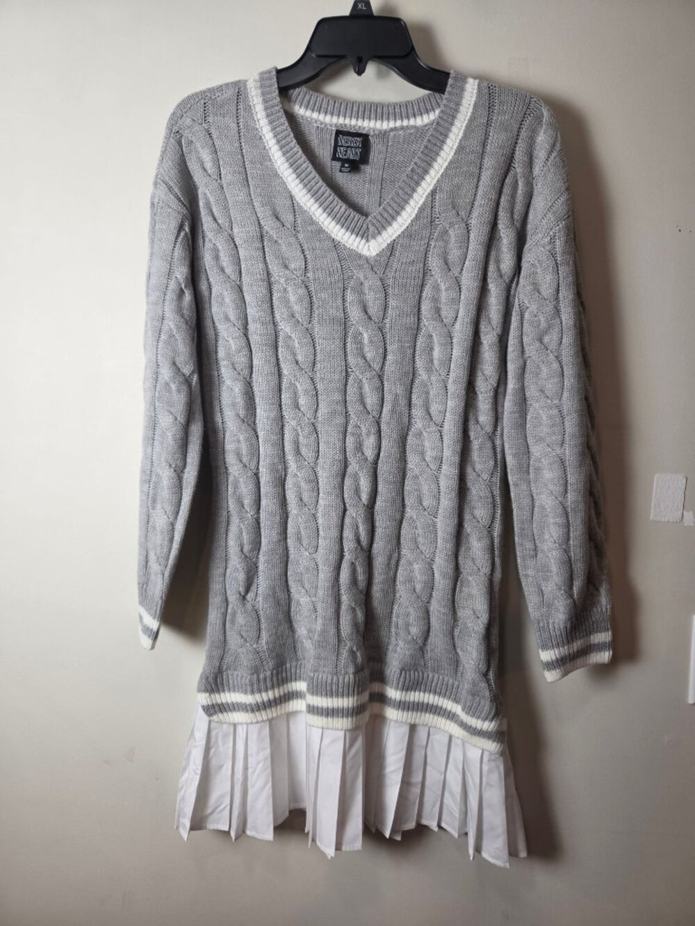 Derek Heart Gray Pleated Layered Twofer Sweater Dress Medium Schoolgirl, Preppy
